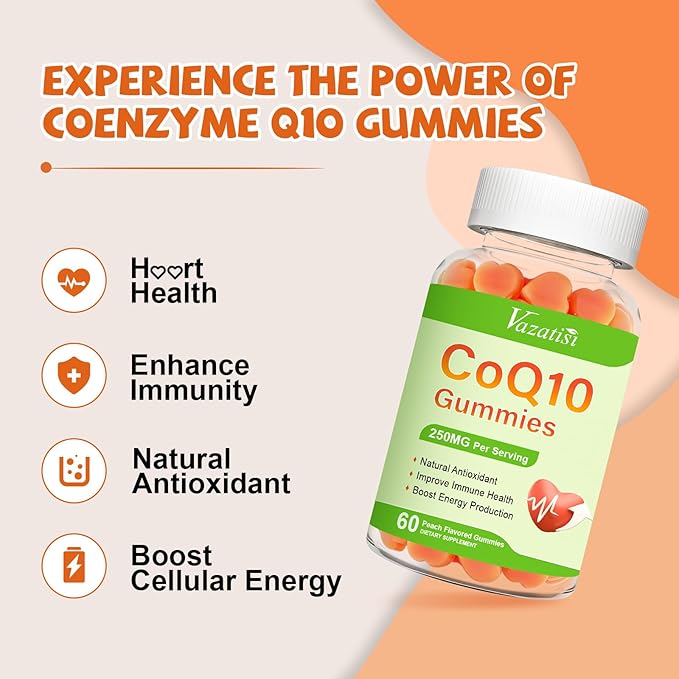 High Absorption CoQ10 Gummies 250 mg, Plus Omega-3, Magnesium, Vitamin B12 for Cellular Energy, Brain & Antioxidant, 5X Better Absorption Coenzyme Q10 Supplement - 60 Cts