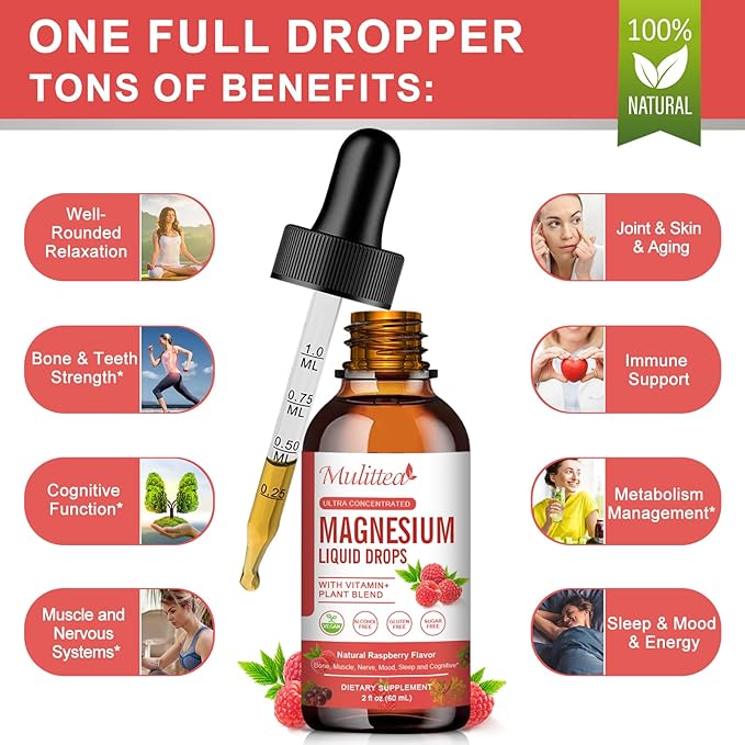 Magnesium Glycinate Liquid Drop - Triple Absorption Supplement to Support Nerves, Sleep, Calm, Heart, Muscles * -Sugar-Free with Potassium, L-Theanine, Sea Moss, Vitamin B,C,D3, K2-2Pack
