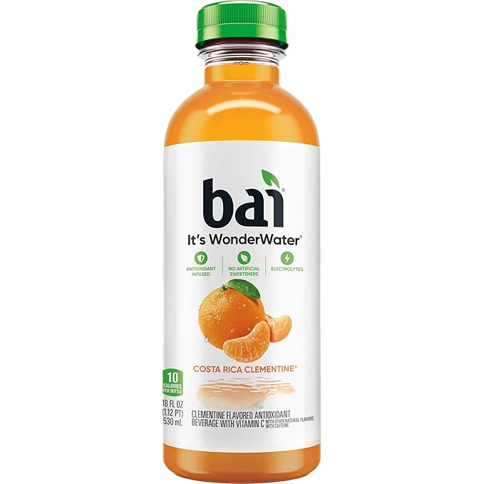 Bai Antioxidant Infused Water Beverage, Costa Rica Clementine, with Vitamin C and No Artificial Sweeteners, 18 Fluid Ounce Bottle, 12 Pack