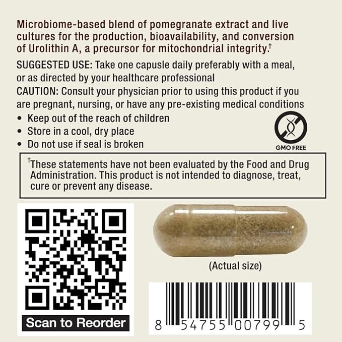 Rawleigh Ultrapome: 30 Capsules - Pomegranates + Live Cultures/Microbiome, Ellagitannins, Urolithin A Supplement for Cellular, Mitochondrial Health, Mitophagy, Energy Support, Vegetarians, GMO-Free