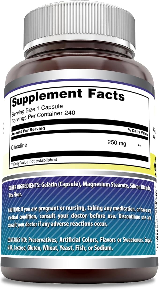 Amazing Formulas Citicoline 250 Mg | Capsules Supplement | Non-GMO | Gluten Free | Made in USA (240 Count)