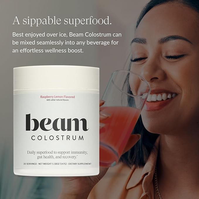 Beam Colostrum Powder – Gut Health, Immune Support & Recovery Supplement – 3g per Serving – Grass-Fed, Third-Party Tested, Pure Whole Bovine Colostrum – No Fillers, Non-GMO, 30 Servings