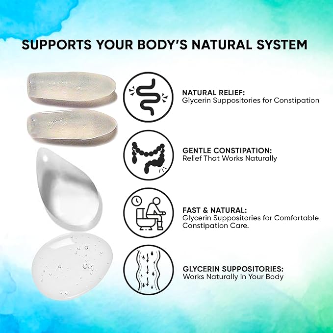 Glycerin Suppositories – 100 Adult Size Laxative Suppositories for Men and Women – Fast and Gentle Relief Suppositories for Constipation – Comfortable Shape Adult Suppository (24 PK)