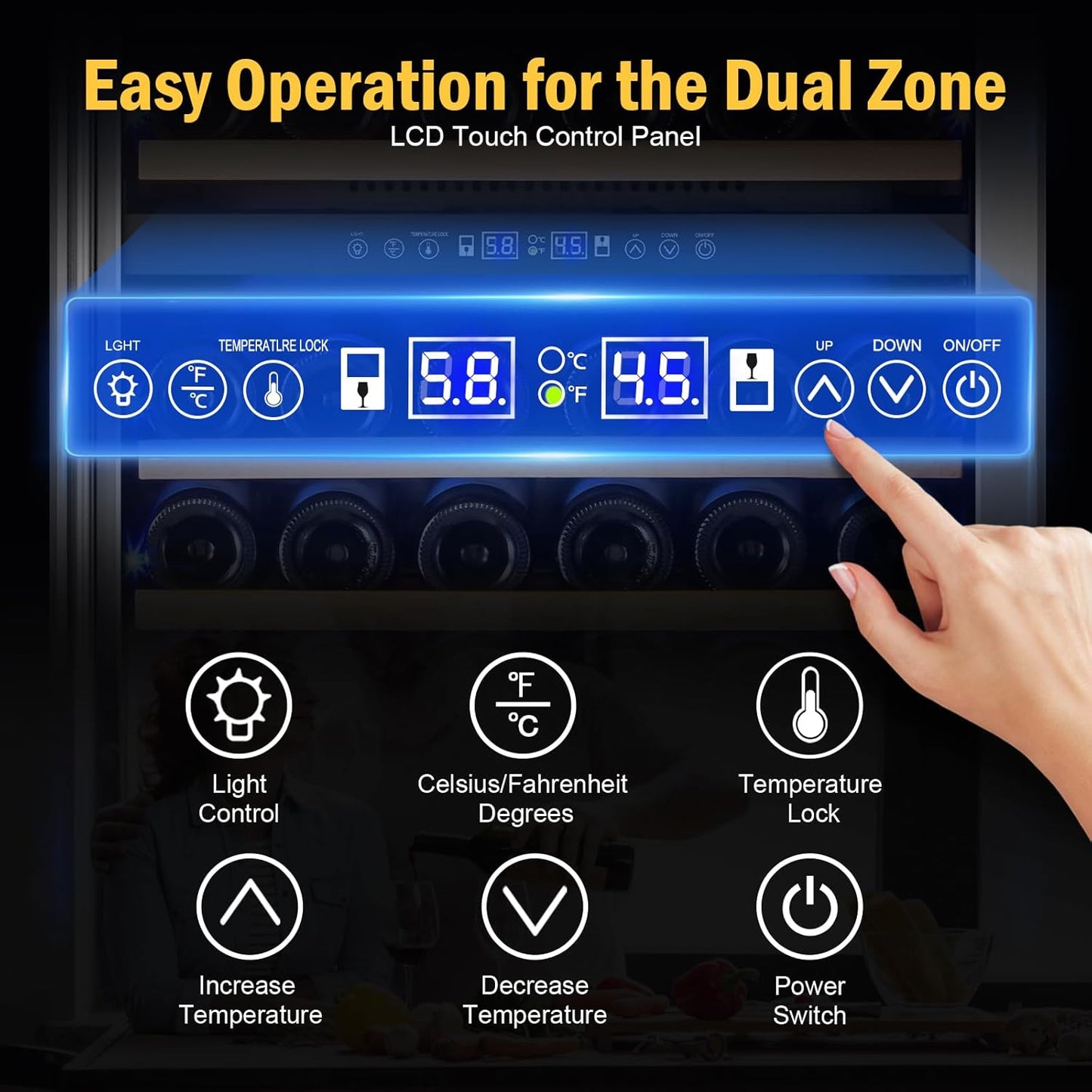 Wine Cooler Refrigerator 24 Inch, 180 Bottles Large Wine Fridge Dual Zones, Tall Freestanding/Built-in Wine Cellar Professional with Reversible Door Sliding Rail Shelves