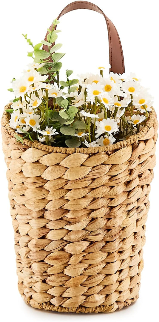 Handwoven Front Door Basket Water Hyacinth Wall Hanging Basket Decorative Boho Mounted Organizer for Dried Flower Plants Storage Basket for Garden, Home, and Farmhouse Décor