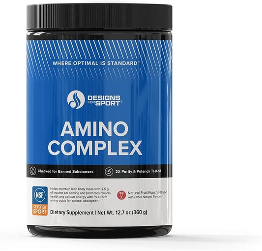 Designs for Sport Amino Complex - Supports Protein Synthesis & Lean Body Mass* - With Leucine & Essential Amino Acids - NSF Certified for Sport - Fruit Punch - 12.7 oz, 30 Servings