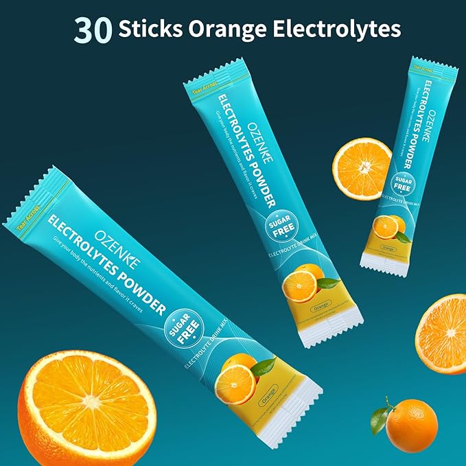 Electrolytes Powder Packets, 30 Sticks Hydration Packets Sugar Free, Electrolyte Drink Mix Portable Electrolyte Packets for Rapid Hydration, 0 Sugar & 0 Calorie, Orange Flavor