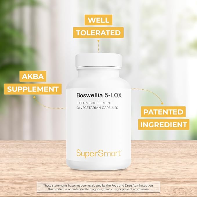 Supersmart - 5-Loxin 200mg per Day (Patented) - AKBA Supplement - 5-Loxin Boswellia Serrata Extract | Non-GMO & Gluten Free - 90 Vegetarian Capsules