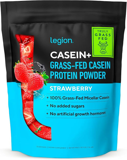 LEGION Casein Protein Powder (Strawberry) - Slow-Release Micellar Protein Powder - Non-GMO, Gluten-Free & Naturally Sweetened Casein Powder from Grass-Fed Cows