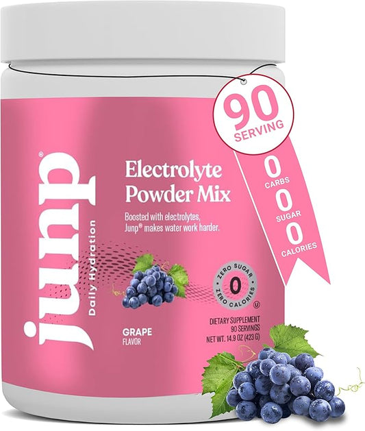 JUNP Electrolytes Powder No Sugar No Carbs – Vine Ripened Grape Keto Electrolyte Drink Mix - Potassium & Salt Hydration Powder Electrolytes Zero Calorie Sugar Free Electrolyte Powder, 90 Servings