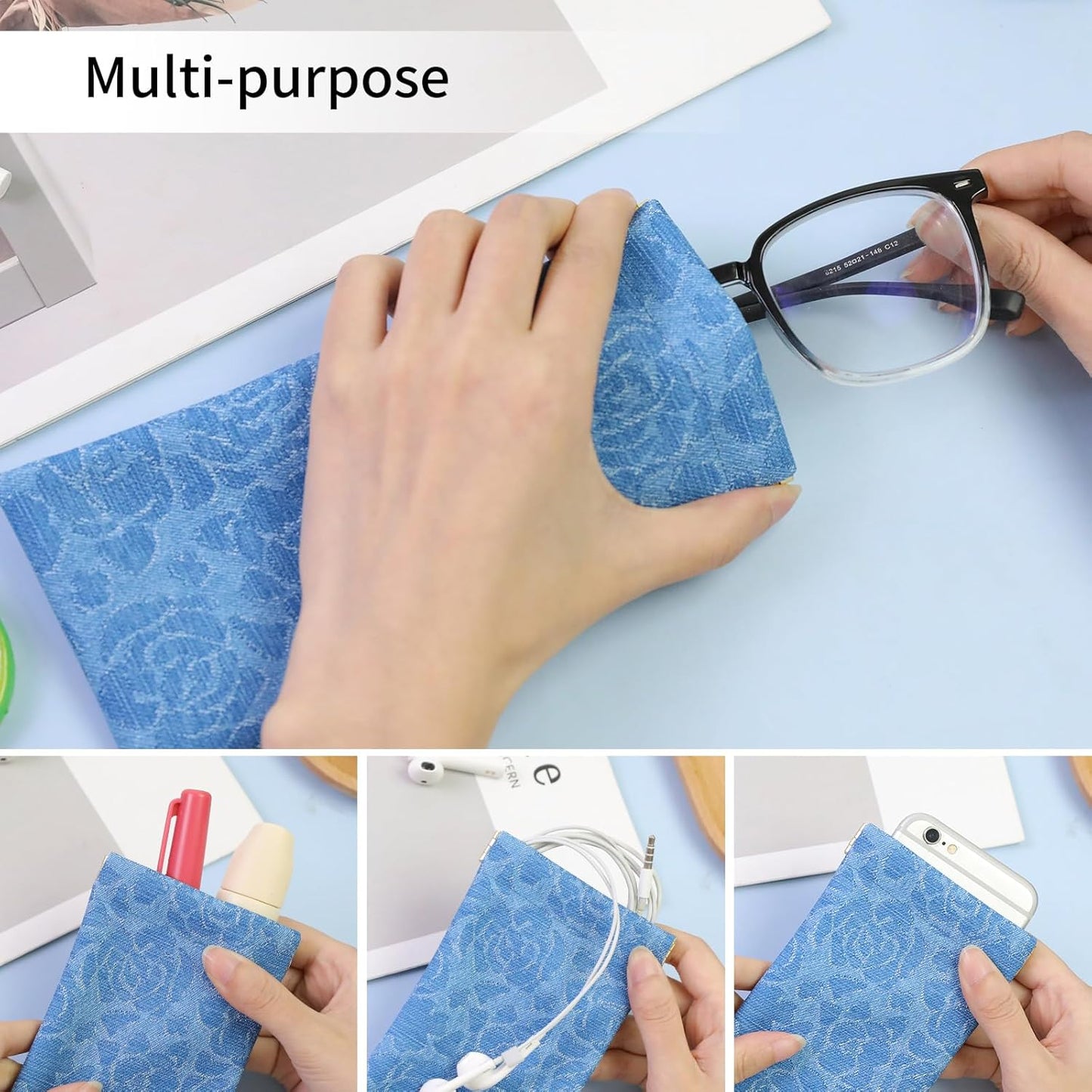 Double Eyeglass Case Soft Dual Glasses Case for Women Men Travel Squeeze Top Sunglasses Cases Eyeglasses Pouch