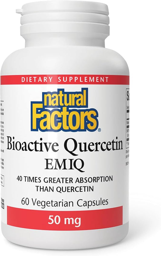 Natural Factors Bioactive Quercetin EMIQ 50 mg with Vitamin C, Supports Sinus, Heart and Immune Health, 60 Capsules