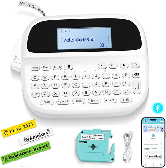 M950 Label Maker, Rechargeable Backlit Portable Bluetooth Labeler Machine with Tapes, Inkless Label Printer for 12mm Name-Tags/Daycare-Labels/File-Labels, Teacher Gifts, School Office Supplies