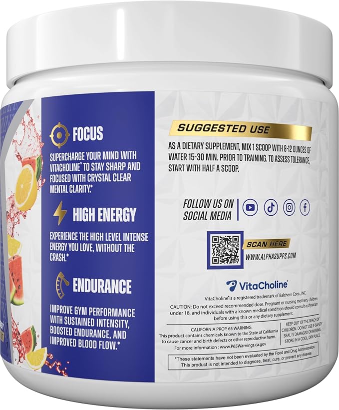 Pre, Pre-Workout Powder for Men & Women, Back to Basics Preworkout Formula for Fitness & Gym Training Athletes - Boost Energy, Focus & Performance (30 Servings, Watermelon Lemonade)