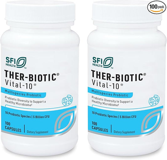 Klaire Labs SFI Health Vital-10 Probiotic - Immune & Digestive Support Supplement 5 Billion CFU 10 Species with Lactobacillus, Bifidobacterium & Streptococcus, Dairy-Free (100 Capsules, 2 Pack)