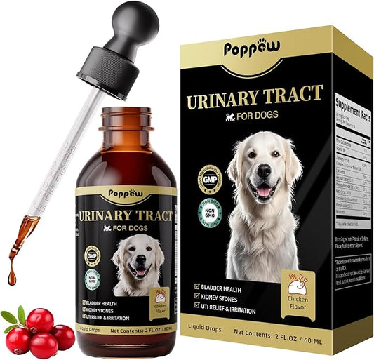 Dog UTI Treatment & Urinary Tract Support – Natural Herbal Drops with High Cranberry Extract, Vitamin B6 for Urine pH Balance, Bladder & Kidney Function, Split Dropper, Chicken Flavor, 2Oz