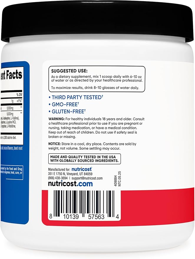 Nutricost Creatine + Aminos 30 Servings (Fruit Punch Flavored) - 5,000mg Creatine Monohydrate + 5000mg Amino BCAA Blend Per Serving