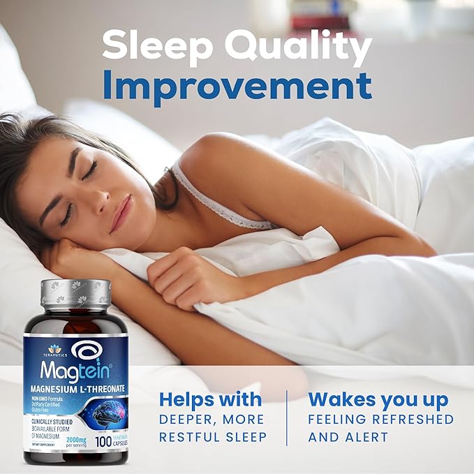 Magnesium L Threonate, Magtein™, Brain Supplement for Memory, Focus, Sleep and Cognitive Support, High Absorption Magnesium L-Threonate, Non-GMO, No Laxative Effect – 2000 mg, 100 Vegan Capsules