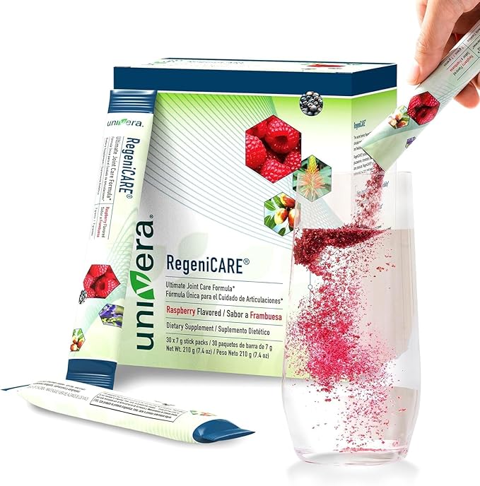 Univera RegeniCARE, Glucosamine, Chondroitin, MSM, Univestin, Joint Health, Joint Support, Easy to Carry, Raspberry Flavor (30ct, 7g Individual Packets)