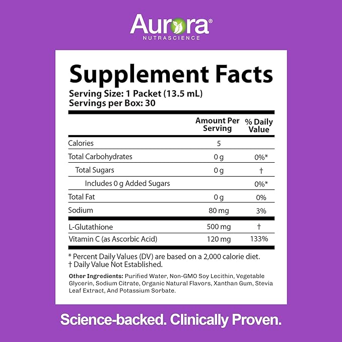 Aurora Nutrascience Micro-Liposomal Liquid Glutathione, Immune & Antioxidant Gut Health Support Supplement, 500 mg per Serving, Gluten Free, Non-GMO, Sugar-Free, 10 Single-Serve Packets