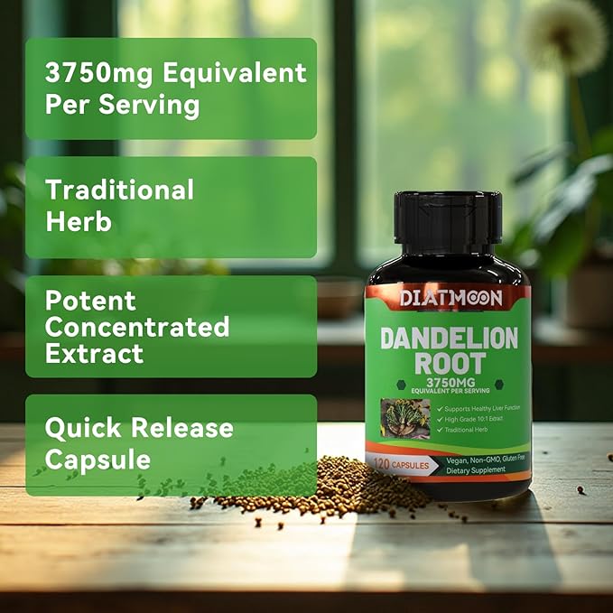 DDIATMOON Dandelion Root Supplement 3750mg, 100% Vegetarian, Non-GMO, Gluten Free, 240 Capsules, 8 Month Supply