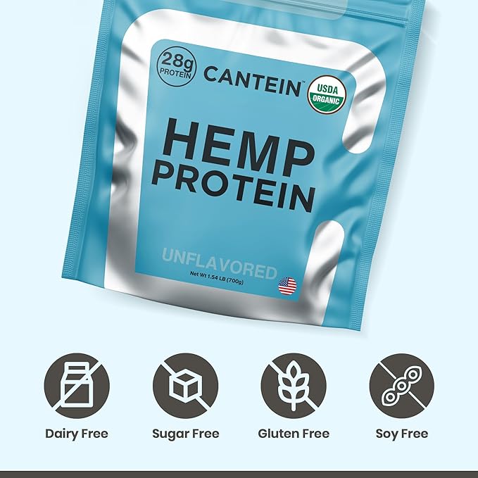 Organic Hemp Protein Powder, Plant Based and Vegan Protein Shake, Lactose and Dairy Free, Gluten Free, Clean and Natural- Unflavored (20 Servings)
