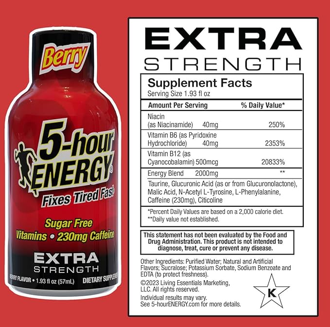 5-Hour Energy Extra Strength Shots Variety Pack, 30 Count (1.93 fl oz) - Extra Strength Berry, Tidal Twist, Strawberry Banana Flavors