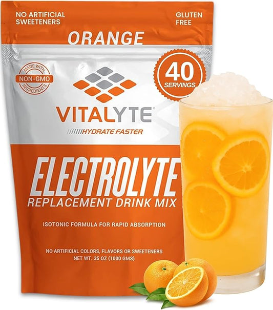 Vitalyte Electrolyte Powder Drink Mix, Isotonic Electrolyte Hydration Mix, Gluten Free Post Workout Powder Mix, Pack of 1, 35 oz., Orange Flavor