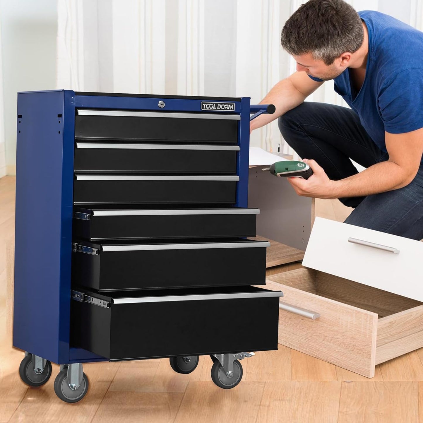 6-Drawer Rolling Tool Chest with Locking Wheels & Drawers, 13" D x 24.2" W x 36.6" H Mobile Tool Storage Cabinet, Heavy-Duty Garage Organizer w/Ergonomic Handle