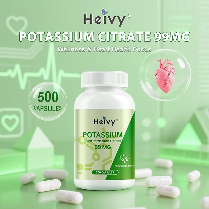 Potassium Citrate 99mg – 500 Capsules | Potassium Supplement for Electrolyte Support | Vegan, Gluten-Free| Lab Tested | Made in USA