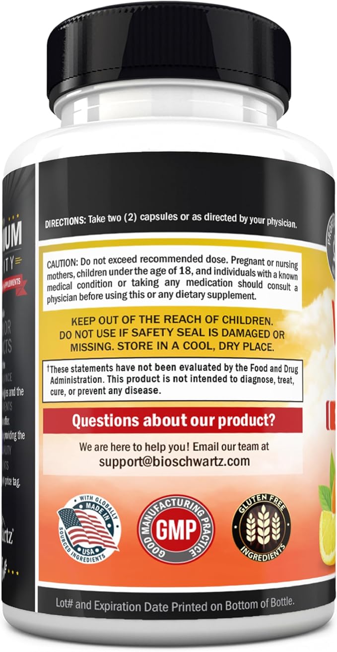 BioSchwartz Vitamin C Complex Supplement - Vitamin C 1000mg Capsules with Rose HIPS Zinc and Citrus Bioflavonoids for Immune Health, Cellular Energy, Collagen Production, 120 Count (60 Day Supply)