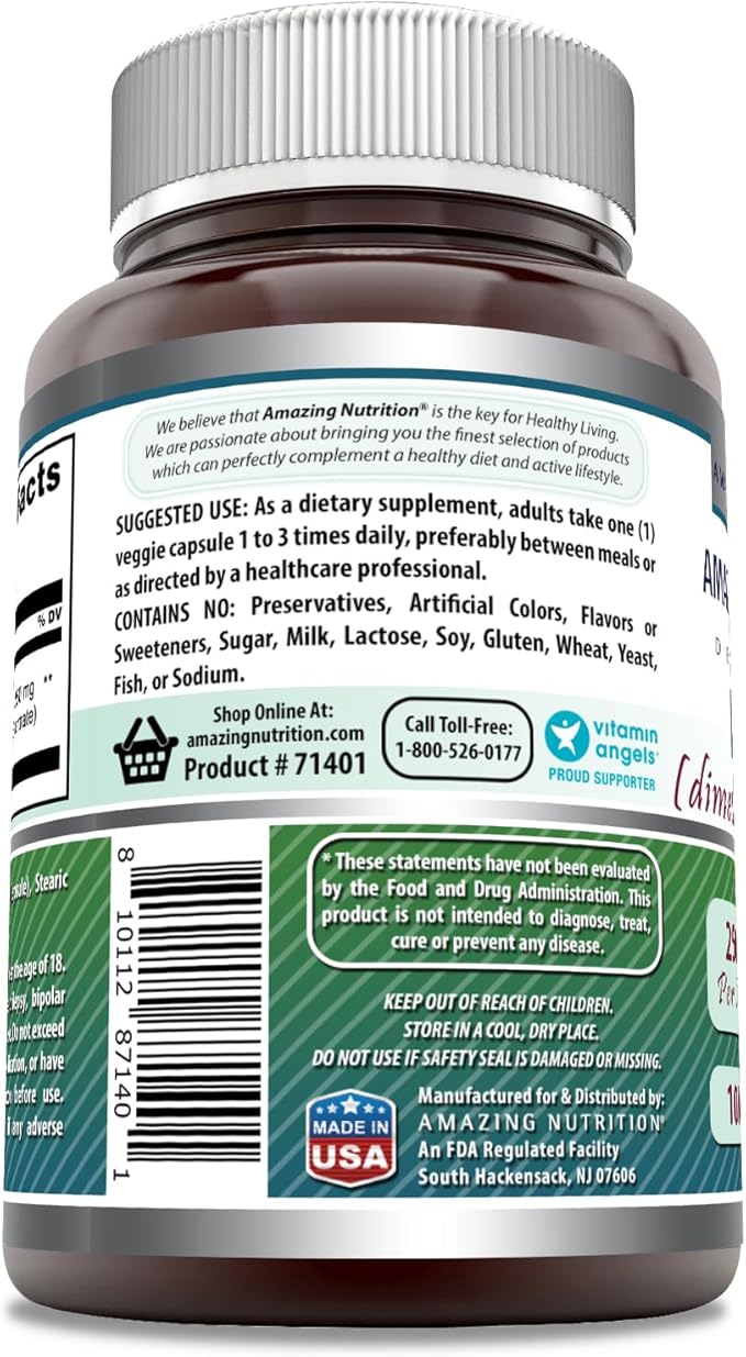 Amazing Formulas DMAE Supplement | 250 Mg | Veggie Capsules | Non-GMO | Gluten-Free | Made in USA (1 Pack, 100 Count)