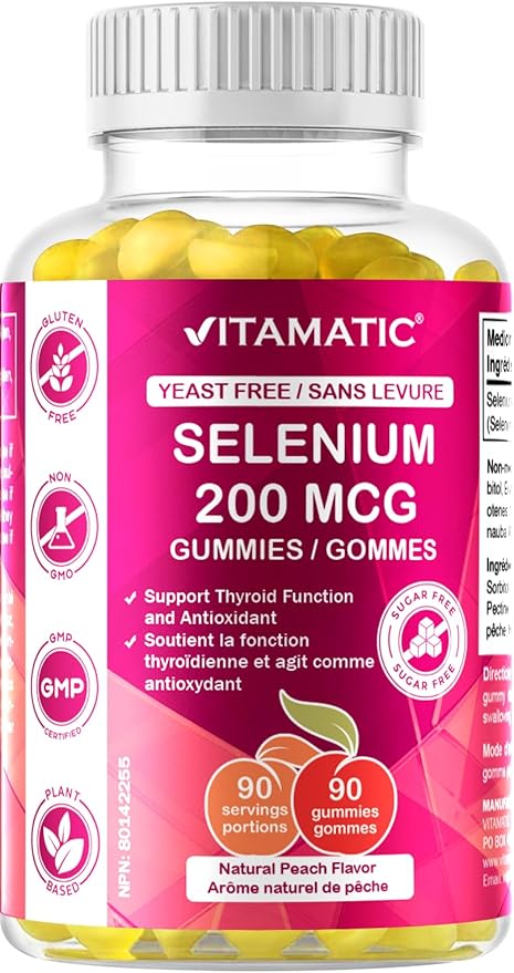 Vitamatic Yeast Free Selenium Gummies 200mcg as Selenomethionine Supplement Essential Trace Mineral with Superior Absorption 90 Pectin Based Gummies