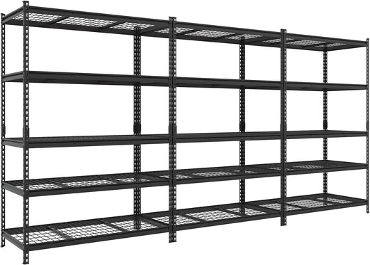 FLEXIMOUNTS Garage Shelving, Heavy Duty Shelving 2000 lbs, 5-Tier Garage Storage Shelves,Industrial Shelves for Heavy Tools and Equipment, 48" W x 24" D x 72" H， 3 Pack