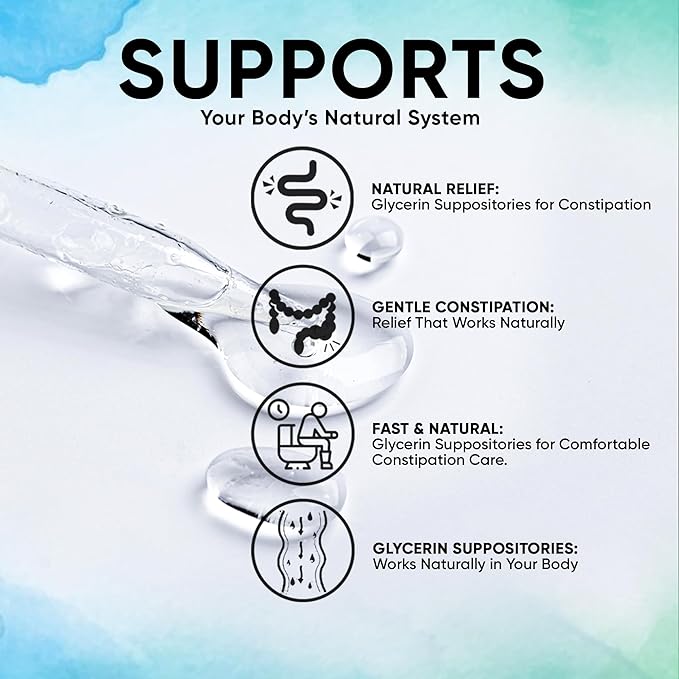 Glycerin Suppositories – 25 Adult Size Laxative Suppositories for Men and Women – Fast and Gentle Relief Suppositories for Constipation – Comfortable Shape Adult Suppository