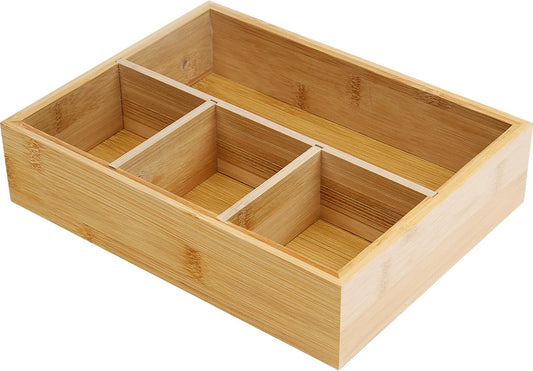 Tea Bag/Sugar Packet Holder,Coffee Station Condiment Organizer,Bamboo Tea Organizer,Large 4-Compartment Organizer Tray for Drawer/Shelf/Countertop(10.2 x 7.9 x 2.4 inch)