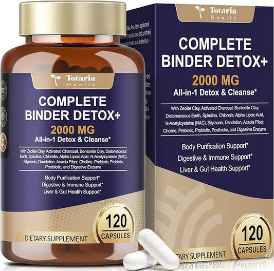 2000MG All-in-1 Detox Binder, Activated Charcoal, Zeolite, Bentonite Clay, Alpha Lipoic Acid, 7-Layer Detox & Cleanse Supplement, Liver & Gut Support, 120 Counts