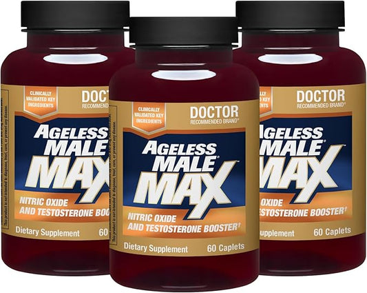 Ageless Male Max Total Testosterone Booster for Men (180 Caplets, 3-Pack)