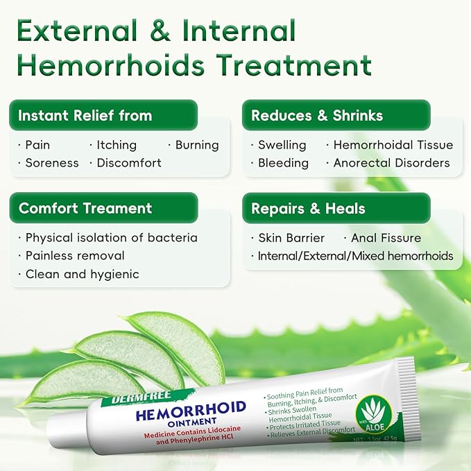 Hemorrhoid & Fissure Ointment,Hemorrhoid Treatment Cream with Phenylephrine HCl,Fast Relief from Swelling, Burning, Itching,Internal and External Hemor rhoid Cream with Aloe and Glycerin-1.5oz