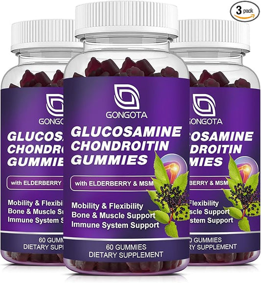 Glucosamine Chondroitin Gummies - 2- Pack, Extra Strength 1500mg Glucosamine with MSM & Elderberry, Flexibility Support, Best Cartilage & Immune Support Supplement for Men and Wome - 180 Gummies