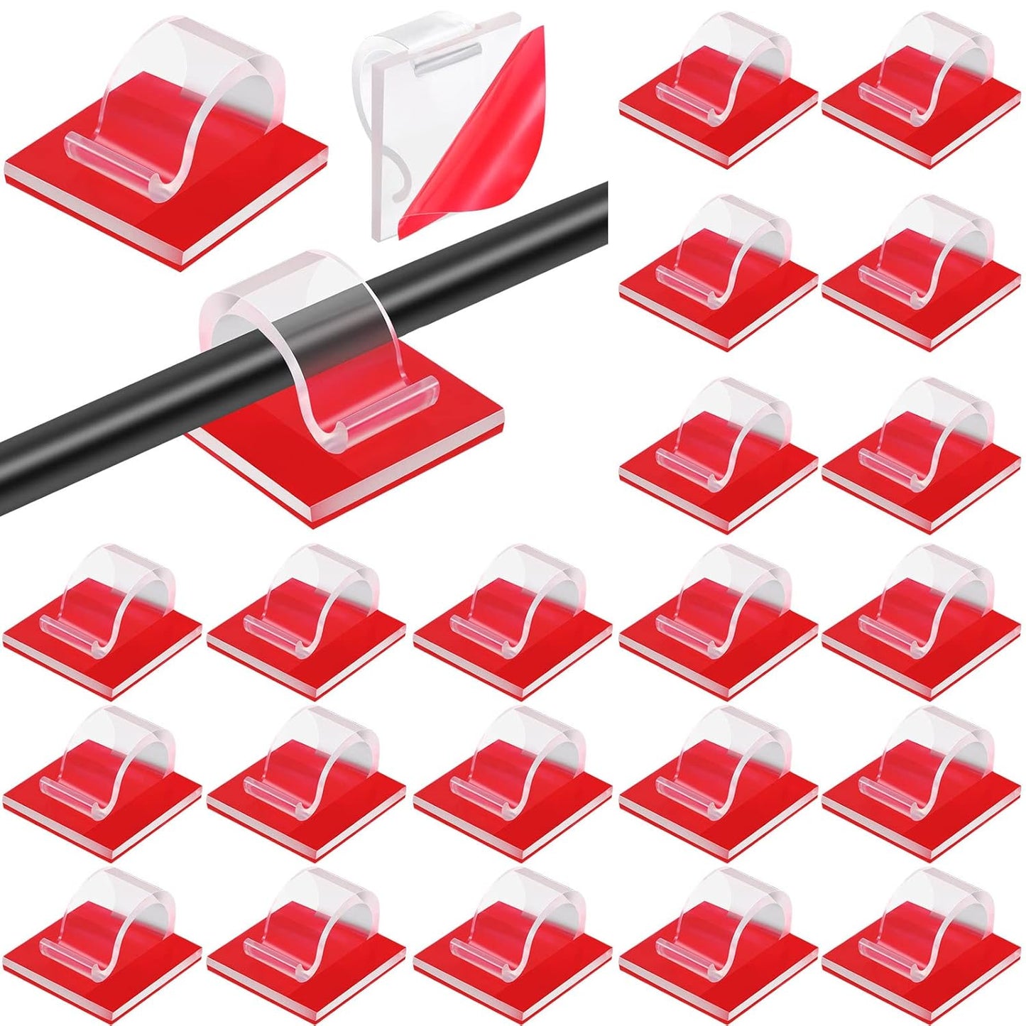 Namalu 60 Pieces Mini Cable Clips Hooks Christmas Light Clips Self Adhesive Light Hooks Cord Clips for Desk Outdoor String Lights(Medium,Clear)