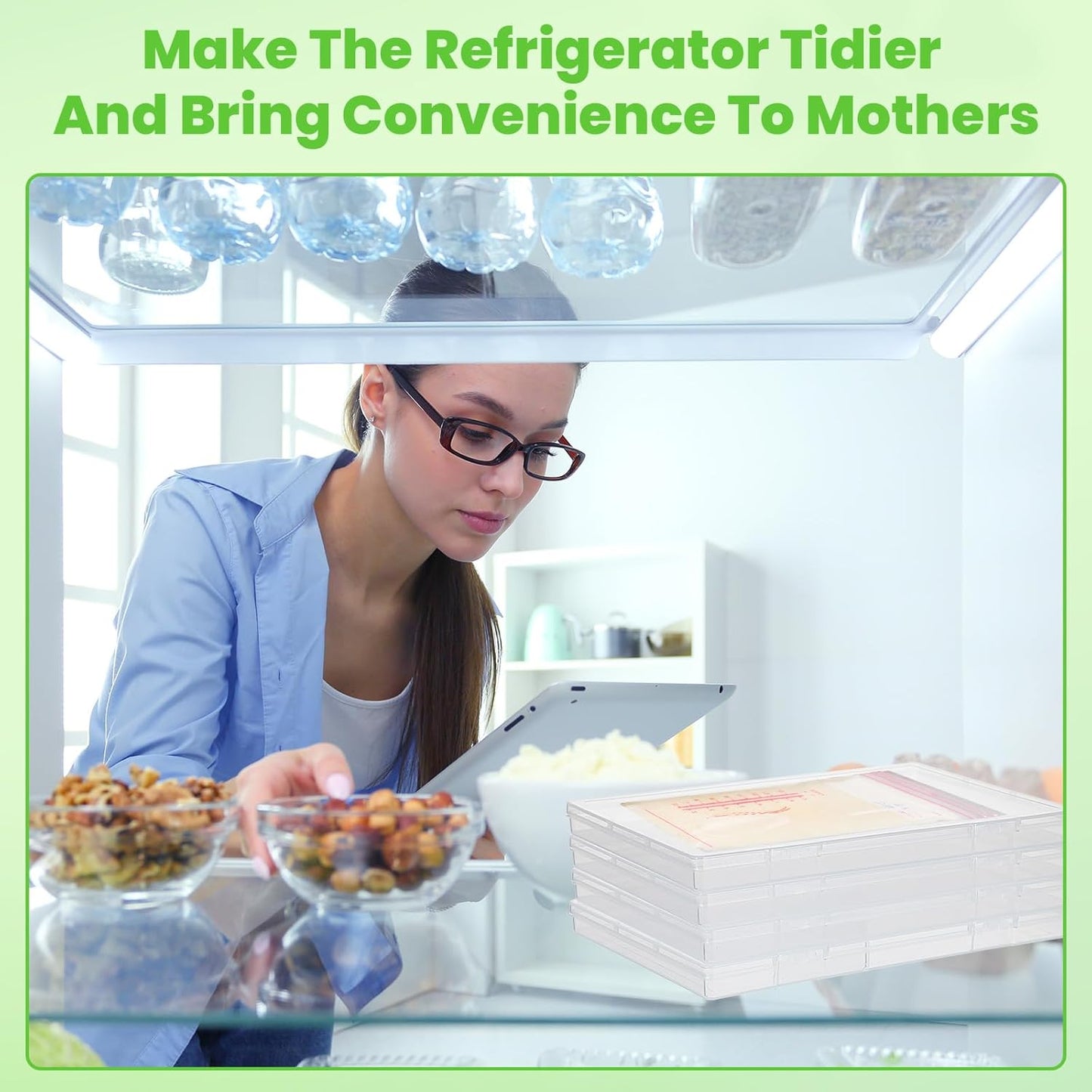 cobee 6 Pack Freeze Breast Milk Storage Bags Flat Organizer, Space Fridge Saving Clear Breastmilk Bag Tray Breastmilk Freezer Organizer Kit for Breastfeeding Essentials, 8.66 x 6.3 x 0.68 Inch