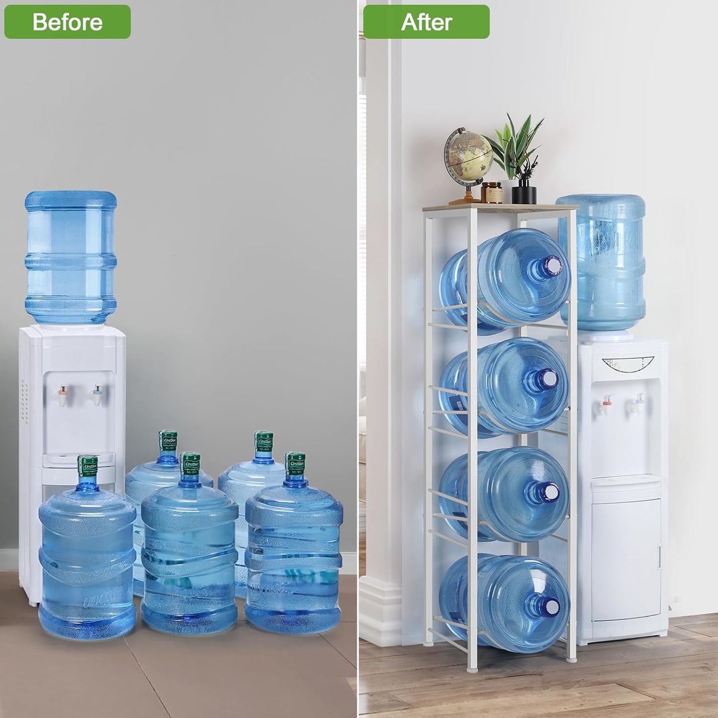 Smusei 5 Gallon Water Bottle Holder - 4 Tier Heavy Duty Water Jug Rack with Top Shelf, Detachable Dispenser Stand Organizer