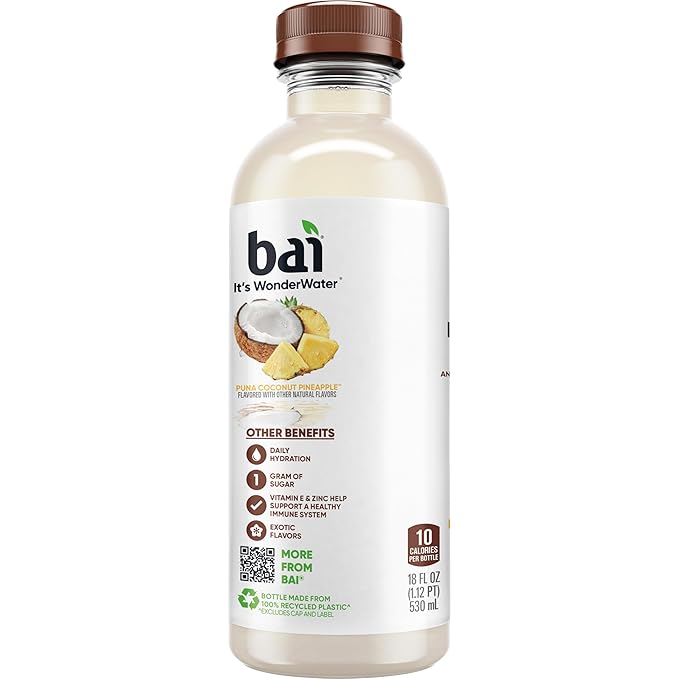 Bai Antioxidant Infused Water Beverage, Puna Coconut Pineapple, with Vitamin C and No Artificial Sweeteners, 18 Fluid Ounce Bottle, 12 Pack
