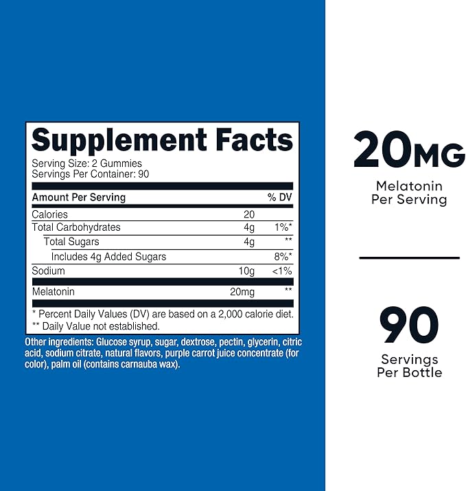 Nutricost Melatonin Gummies 20mg per Serving (180 Strawberry Flavored Gummies) - Gluten-Free