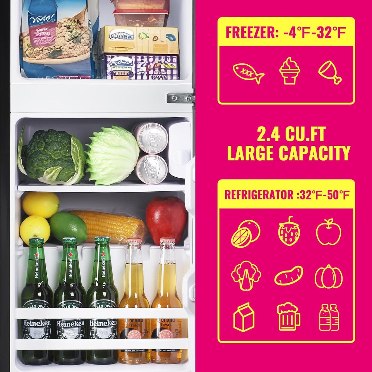 Mini Fridge with Top Freezer Apartment Size Dual Door Compact Small Refrigerator for Personal Use Small Mini Fridge with Egg tray, 7 Temperature Control For Dorm, Apatmet, Dark Grey