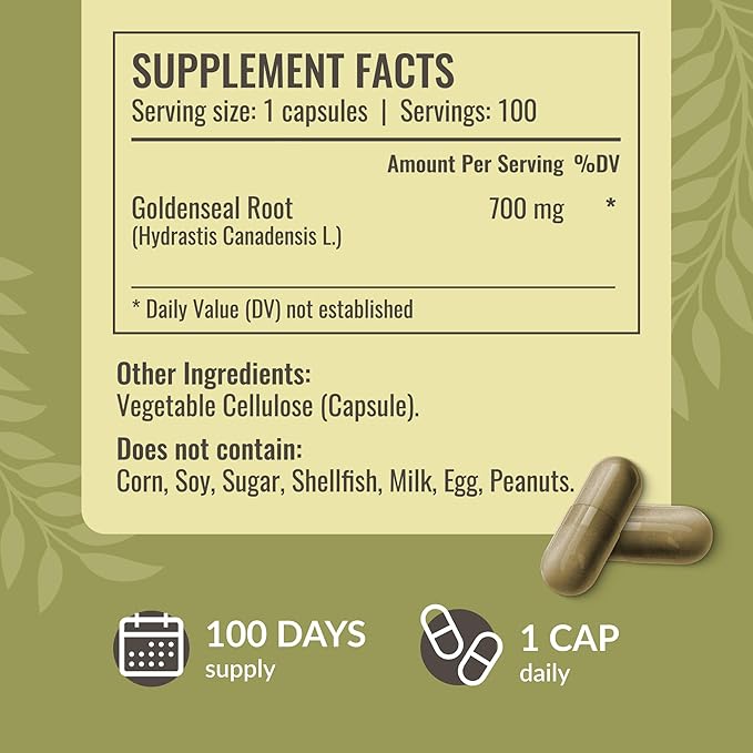 HERBAMAMA Goldenseal Root Capsules 700mg - Respiratory System & Immune Support with Goldenseal Powder Supplement - Vegan, Non-GMO
