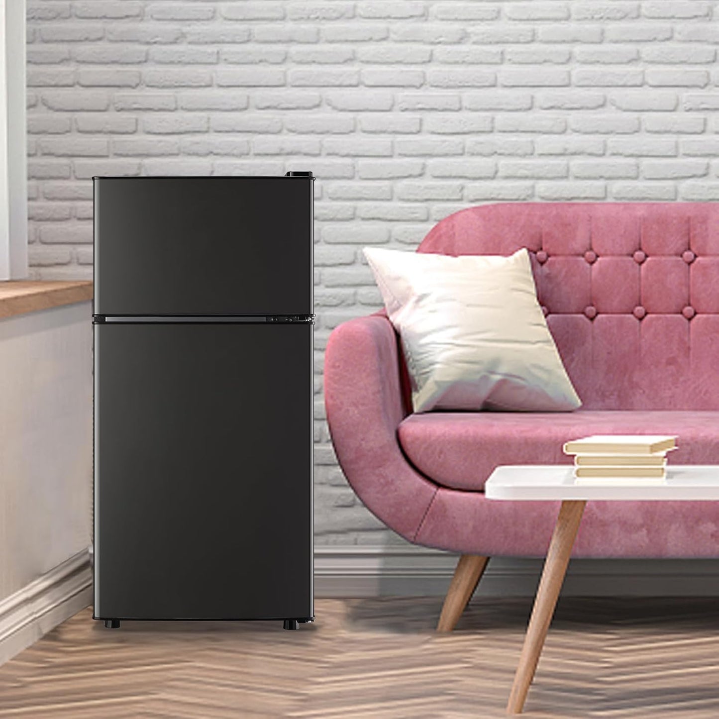 Mini Fridge with Top Freezer Apartment Size Dual Door Compact Small Refrigerator for Personal Use Small Mini Fridge with Egg tray, 7 Temperature Control For Dorm, Apatmet, Dark Grey