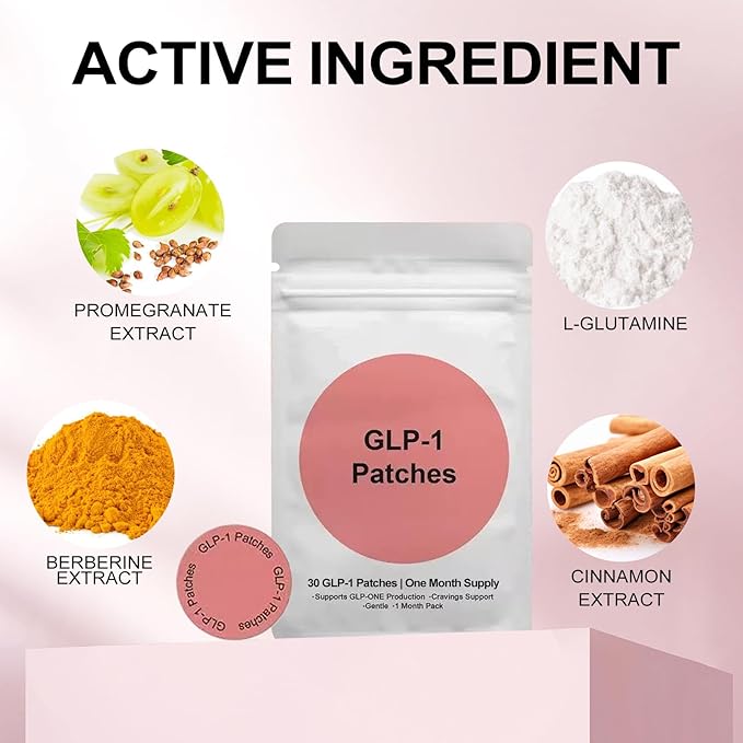 GLP-1 Patches with Berberine, Ceylon Cinnamon, L-Glutamine，Chromium and Pomegranate, for Men and Women (2 Packs - 60 Count)