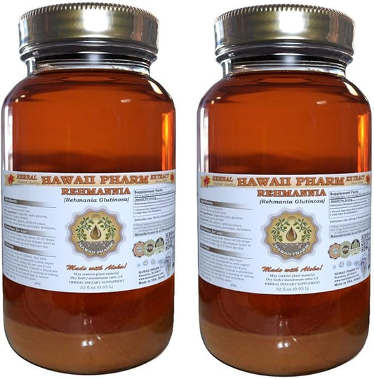 Rehmannia Liquid Extract, Organic Rehmannia (Rehmania Glutinosa) Tincture, Herbal Supplement, Hawaii Pharm, Made in USA, 2x32 fl.oz